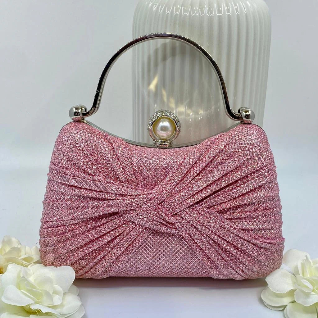 Pink Dress Bag With Diamante And Pearl Trimmingss