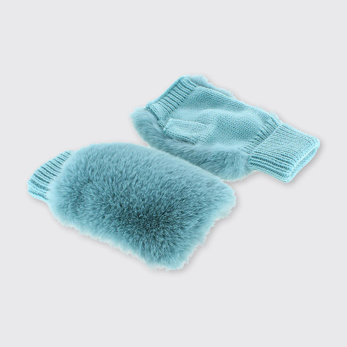 Faux Fur Fingerless Gloves Blue