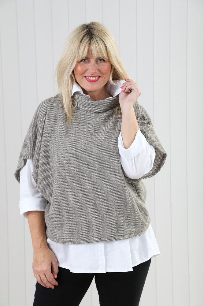 Beige Cowl Poncho Top