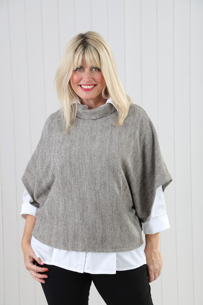 Beige Cowl Poncho Top