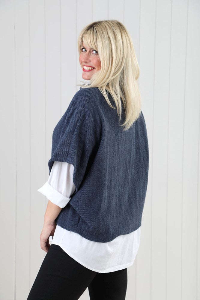 Blue Jeans Cowl Poncho Top