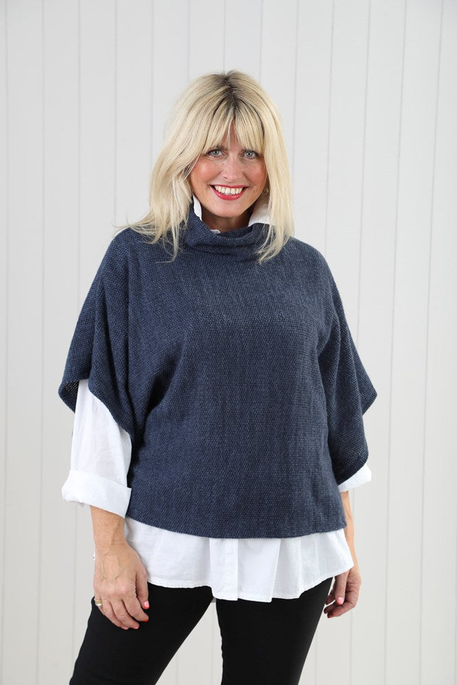 Blue Jeans Cowl Poncho Top