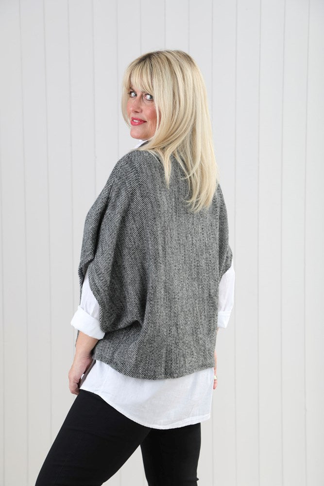 Black/White Cowl Poncho Top