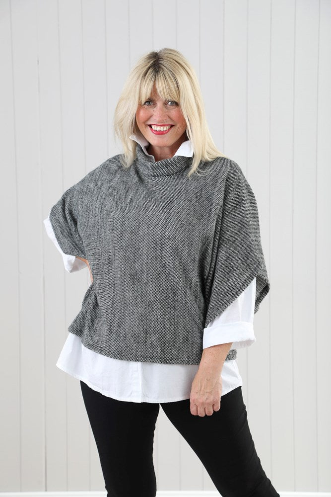 Black/White Cowl Poncho Top