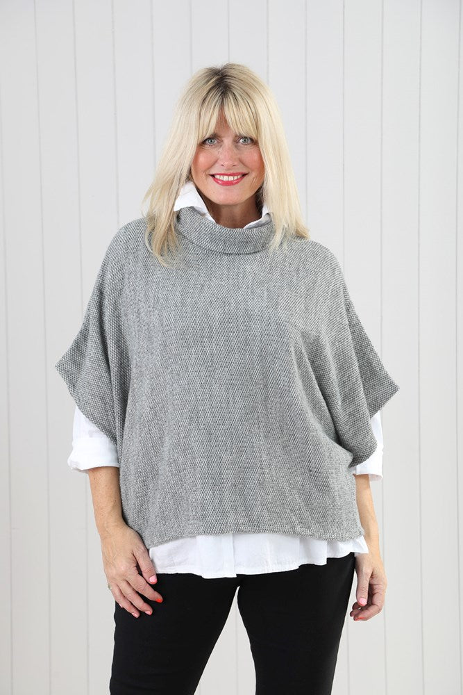 Light Grey Cowl Poncho Top