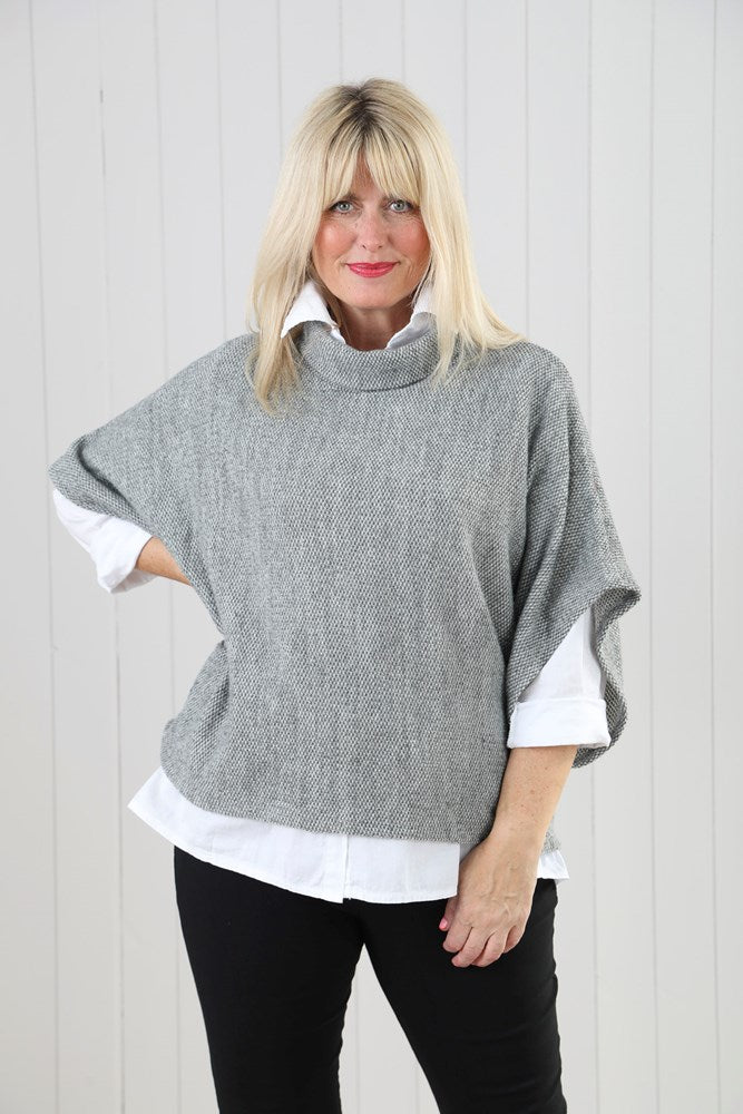 Light Grey Cowl Poncho Top