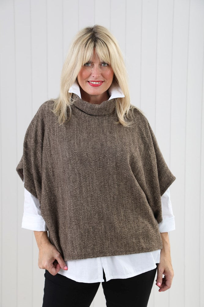 Taupe Cowl Poncho Top