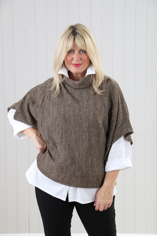 Taupe Cowl Poncho Top