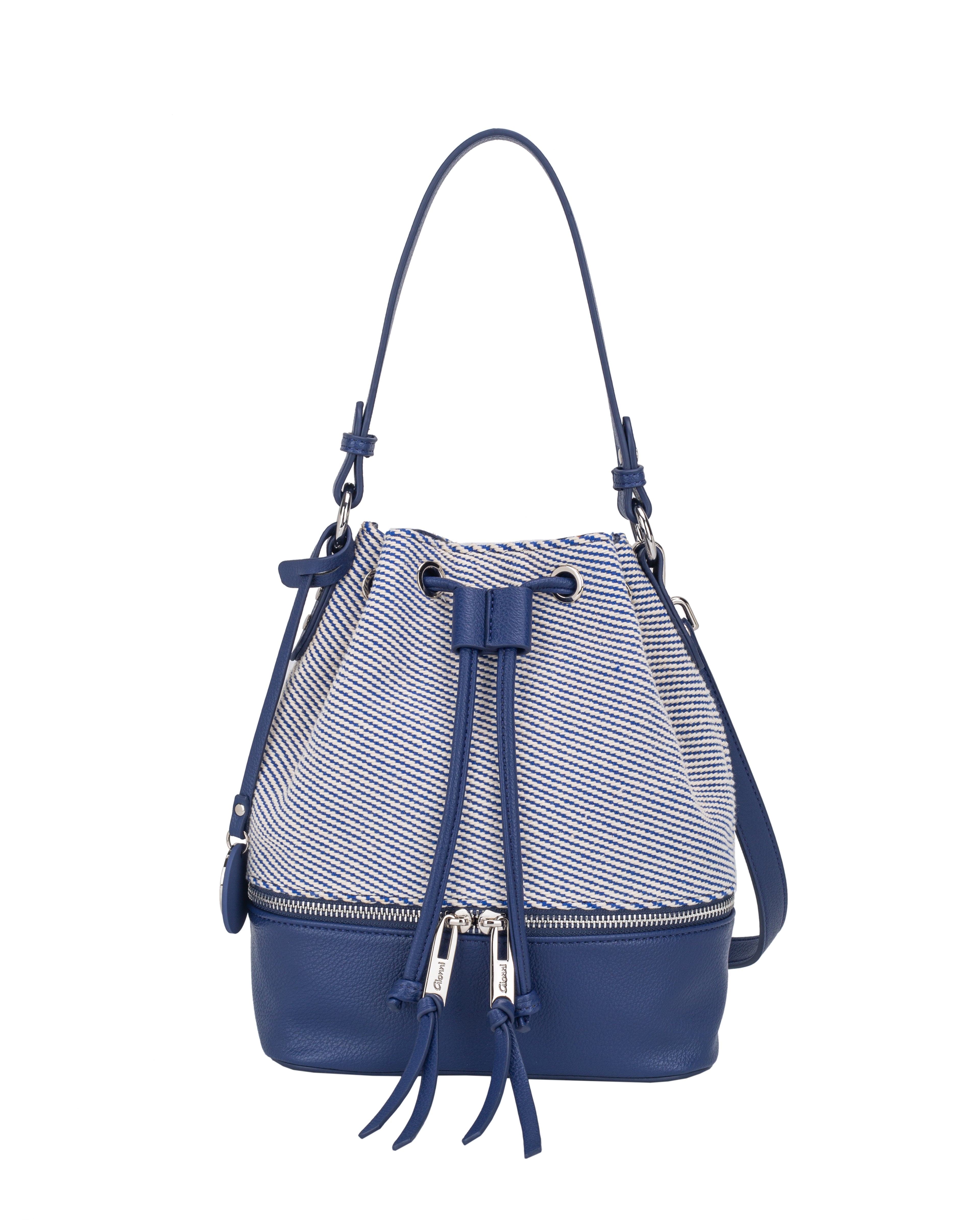 Gionni Marina Blue Drawstring Bag With Woven Body And Contrast Trim