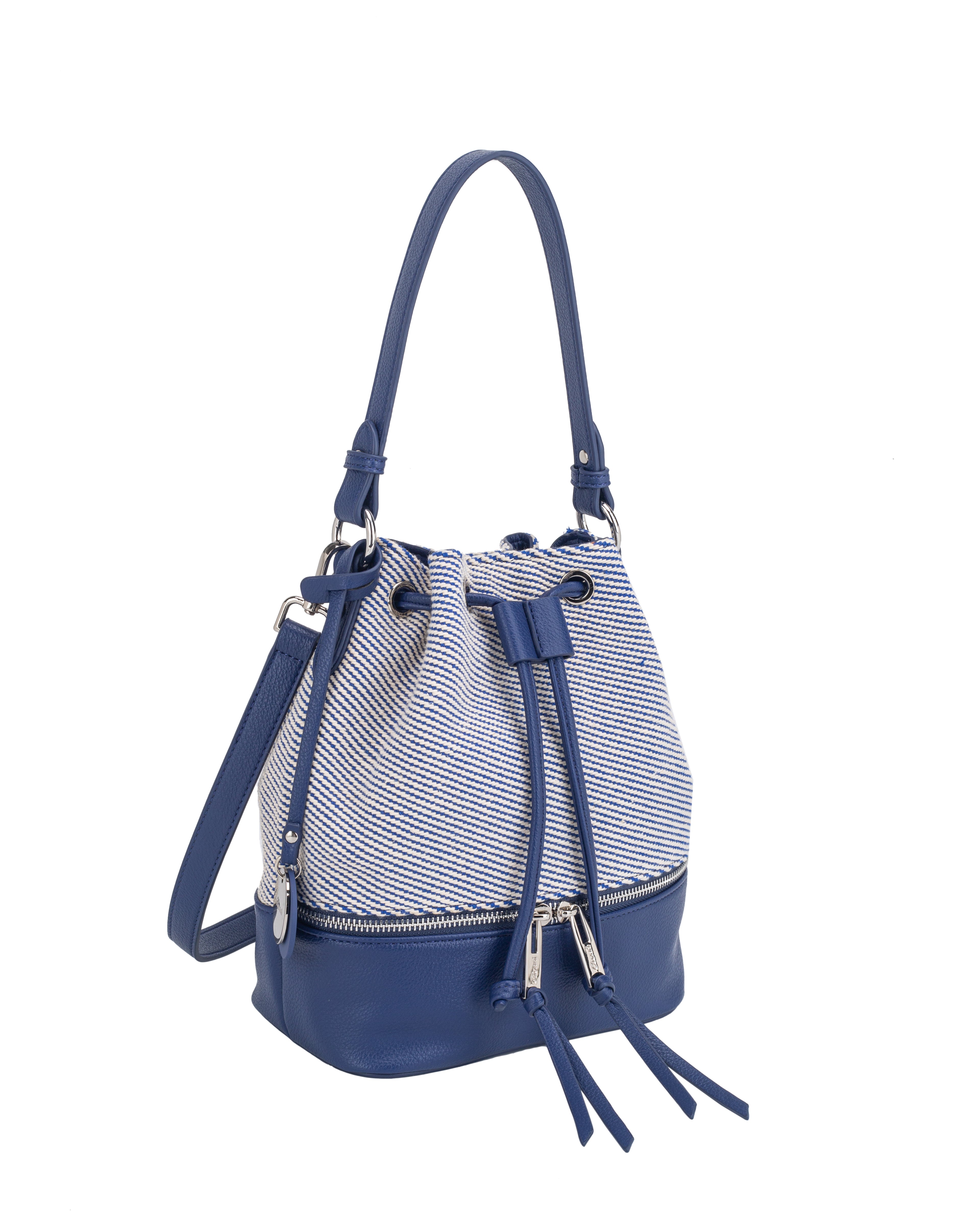 Gionni Marina Blue Drawstring Bag With Woven Body And Contrast Trim