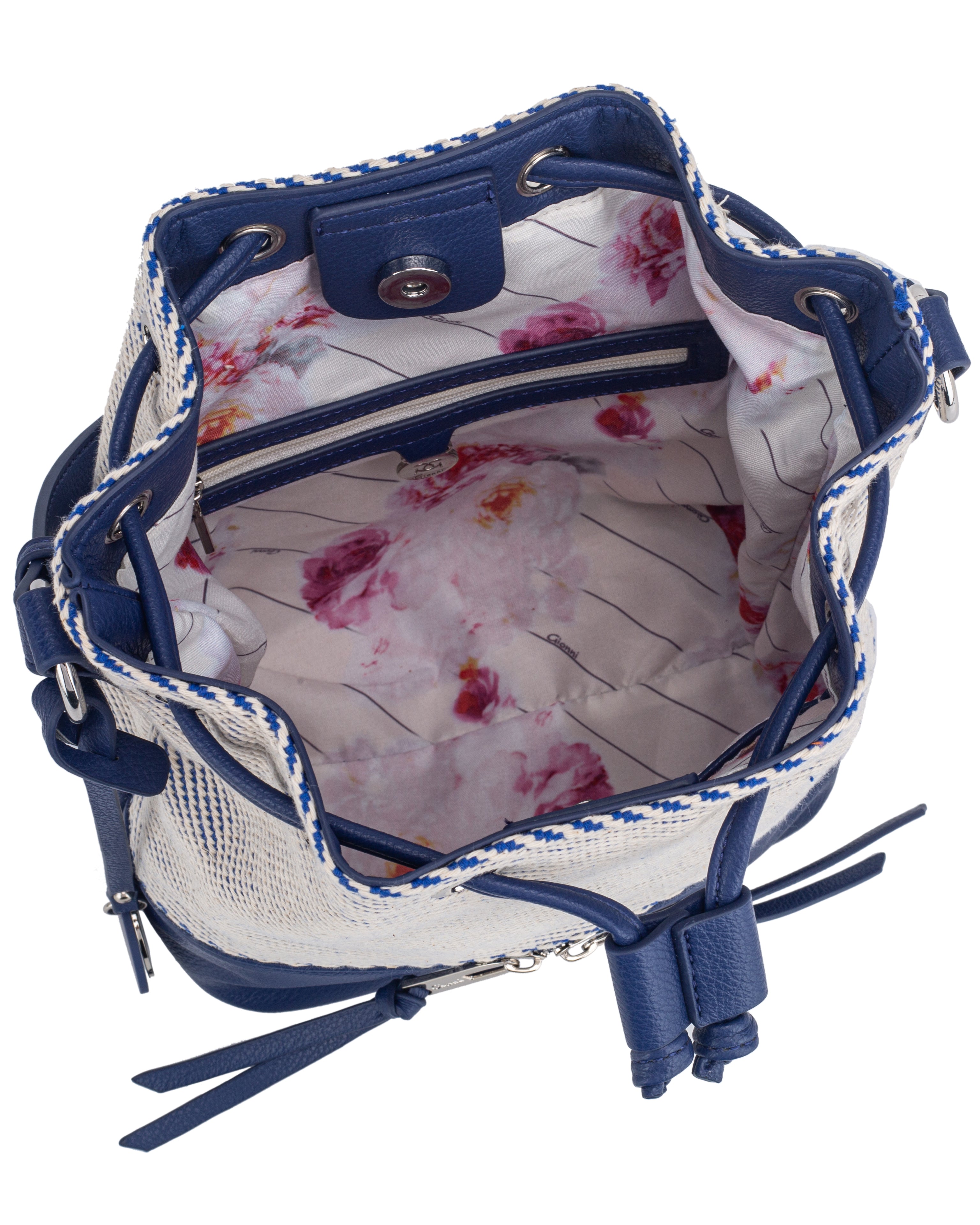 Gionni Marina Blue Drawstring Bag With Woven Body And Contrast Trim