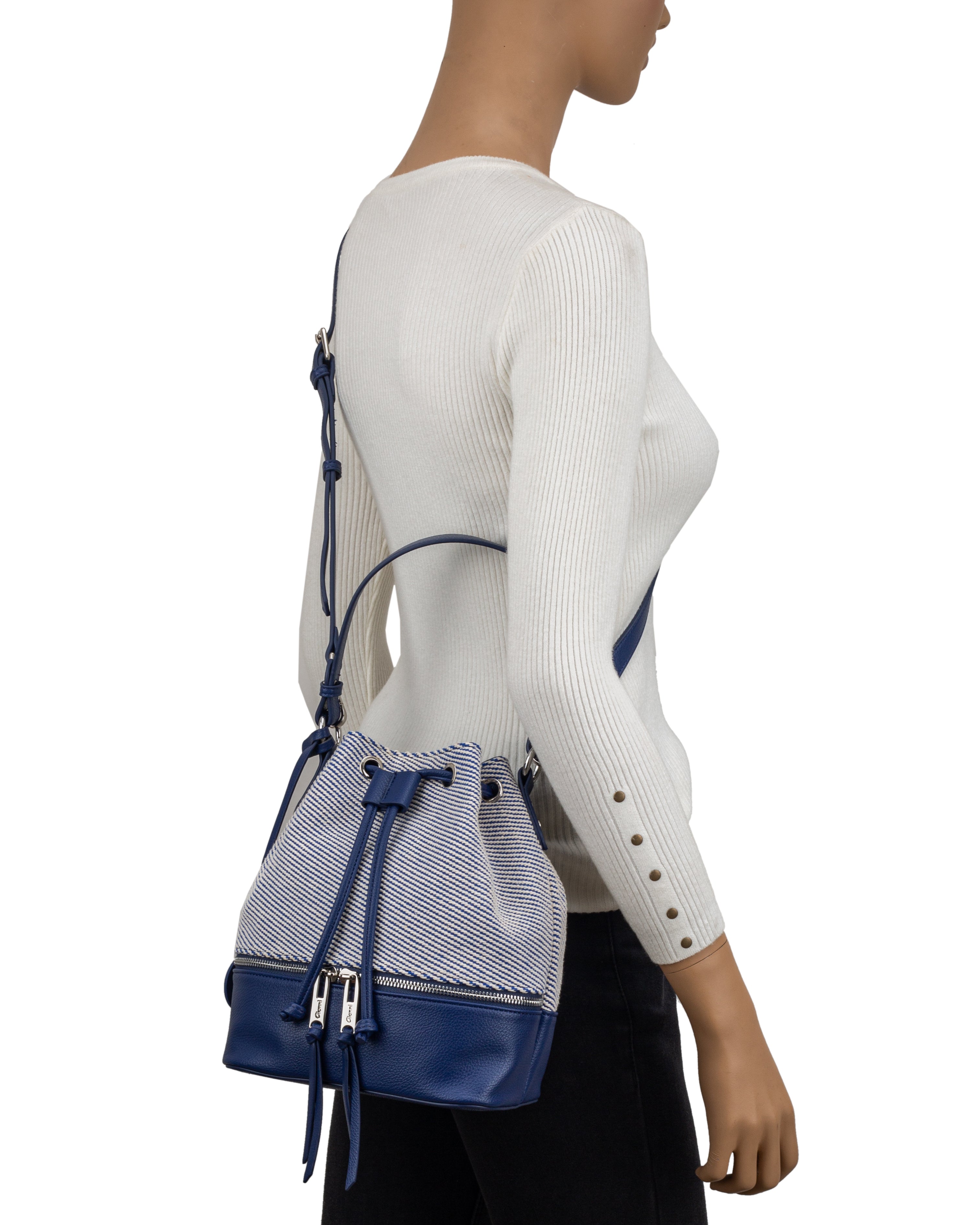 Gionni Marina Blue Drawstring Bag With Woven Body And Contrast Trim