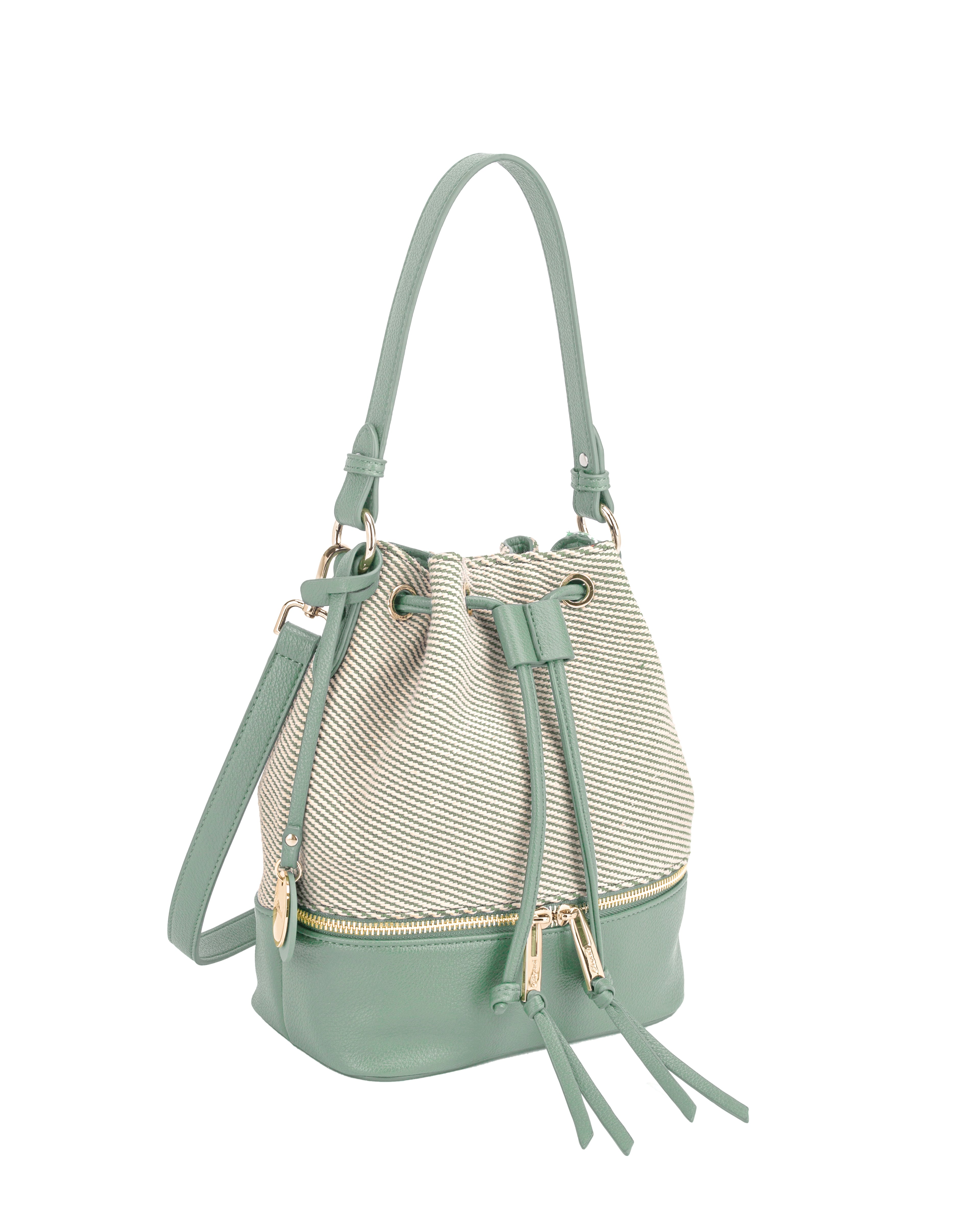 Gionni Marina Green Drawstring Bag With Woven Body And Contrast Trim