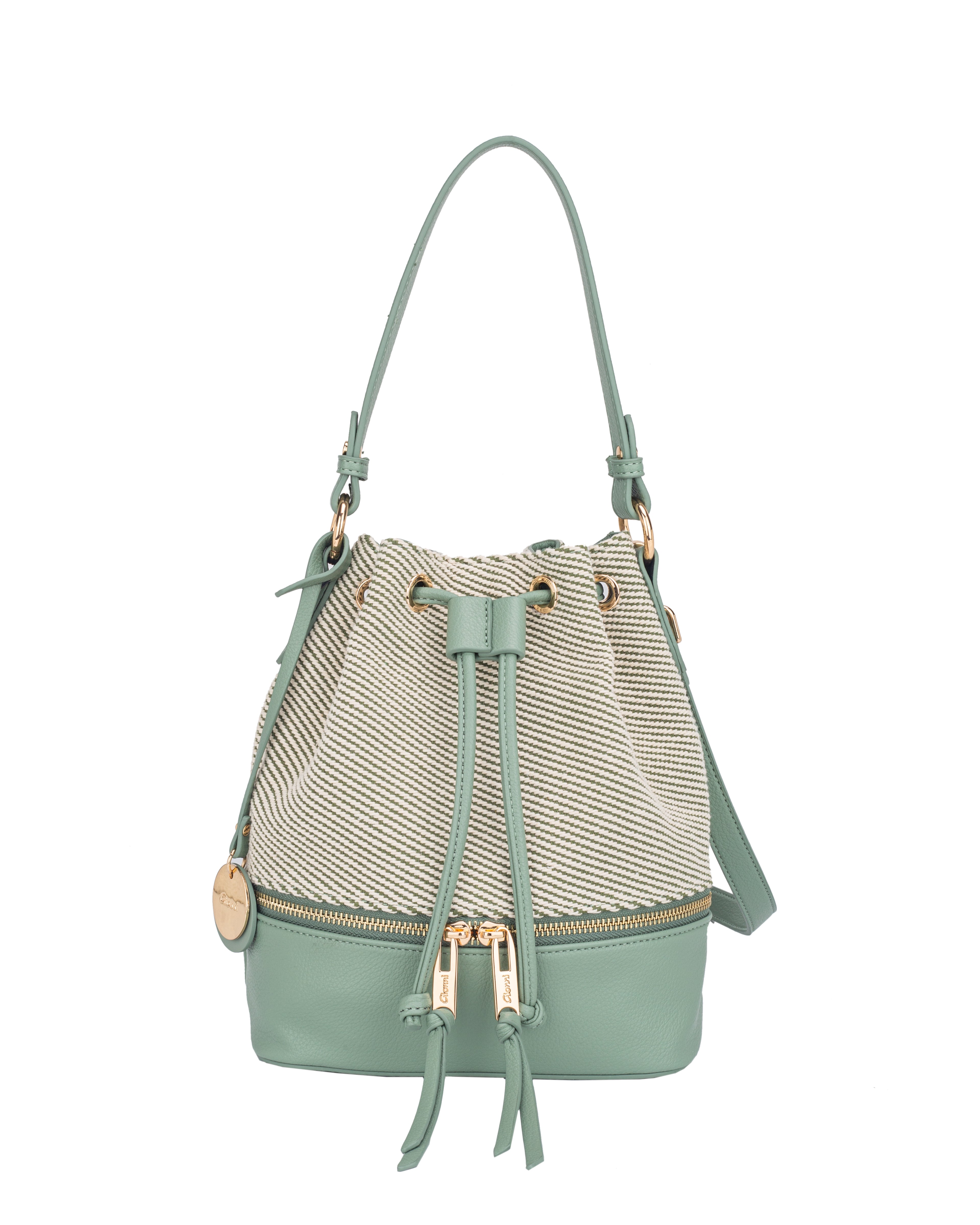 Gionni Marina Green Drawstring Bag With Woven Body And Contrast Trim