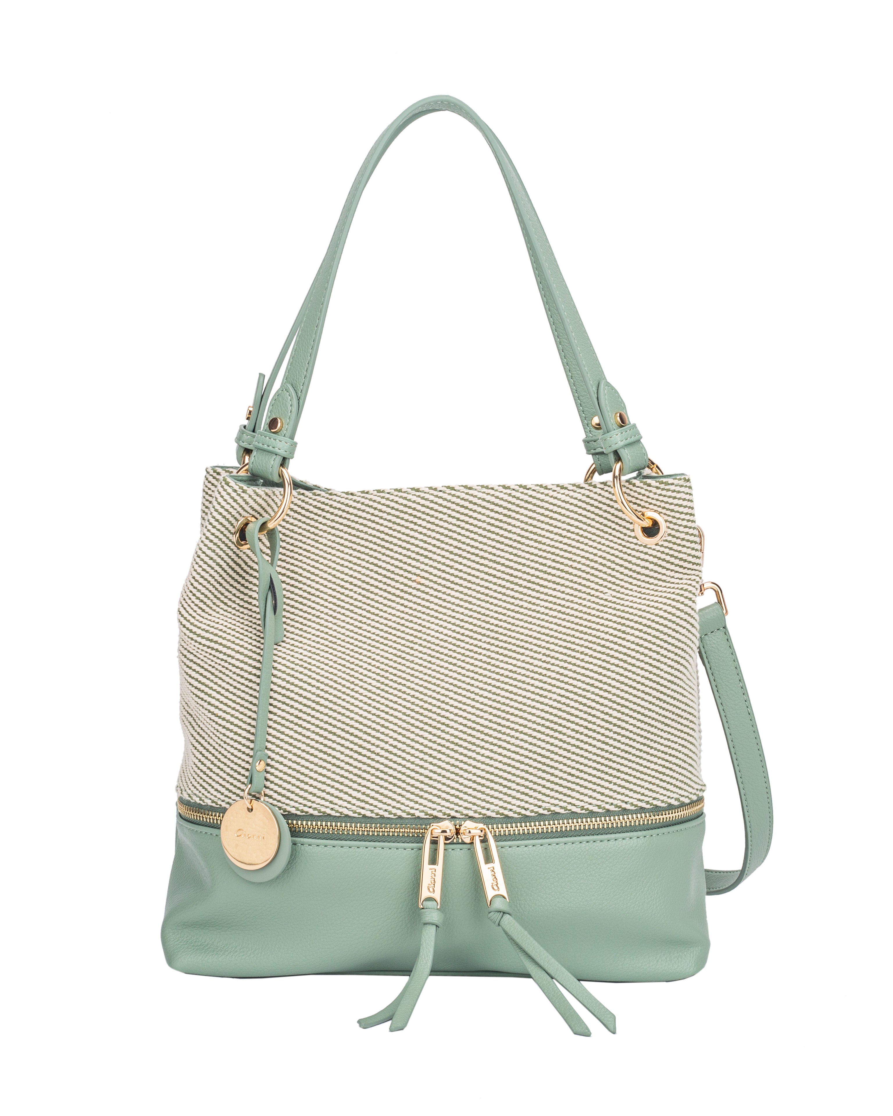 Gionni Marina Green Weave Shoulder Bag With Woven Body And Contrast Trim