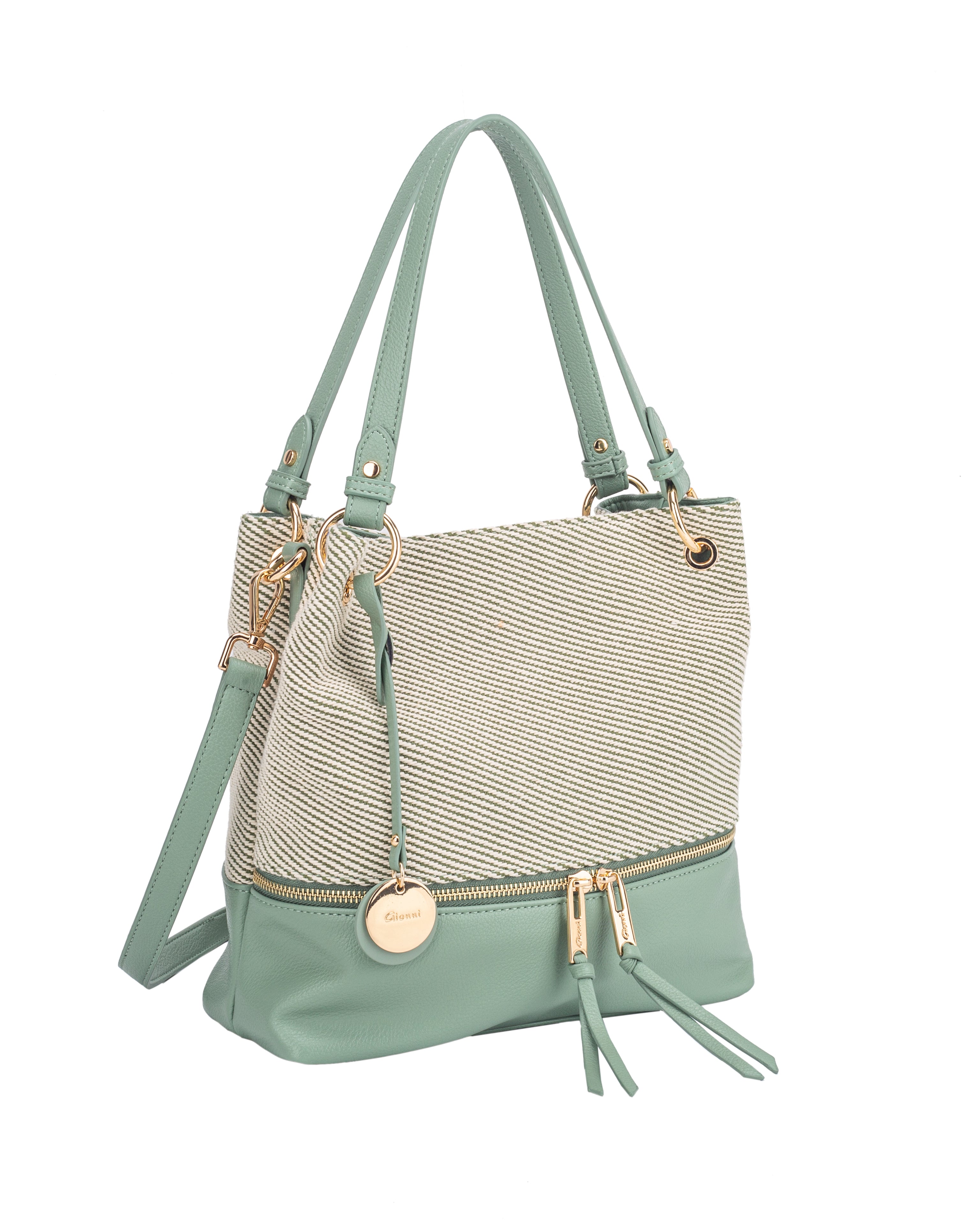 Gionni Marina Green Weave Shoulder Bag With Woven Body And Contrast Trim