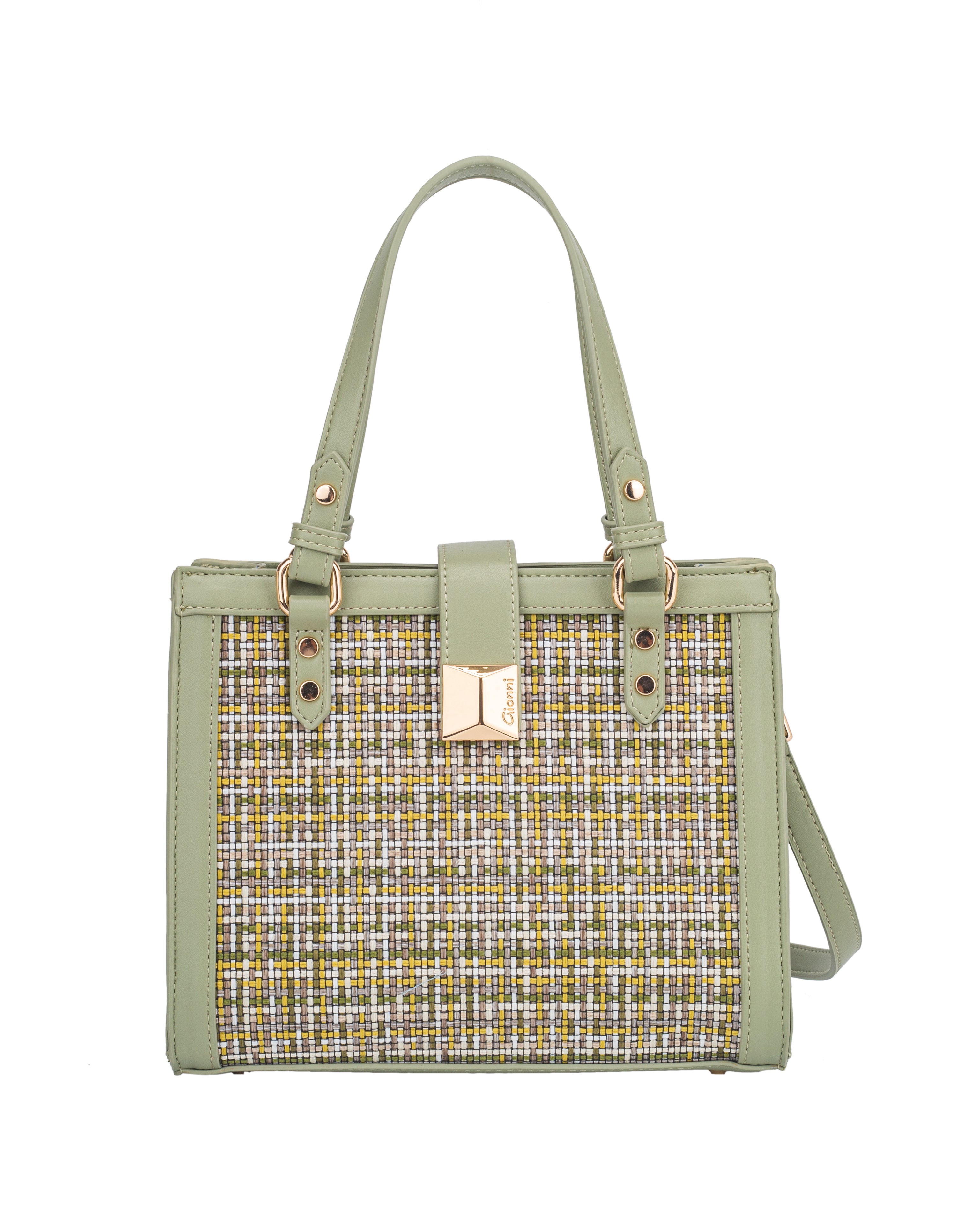 Gionni Zephyr Green Grab Bag With Woven Front