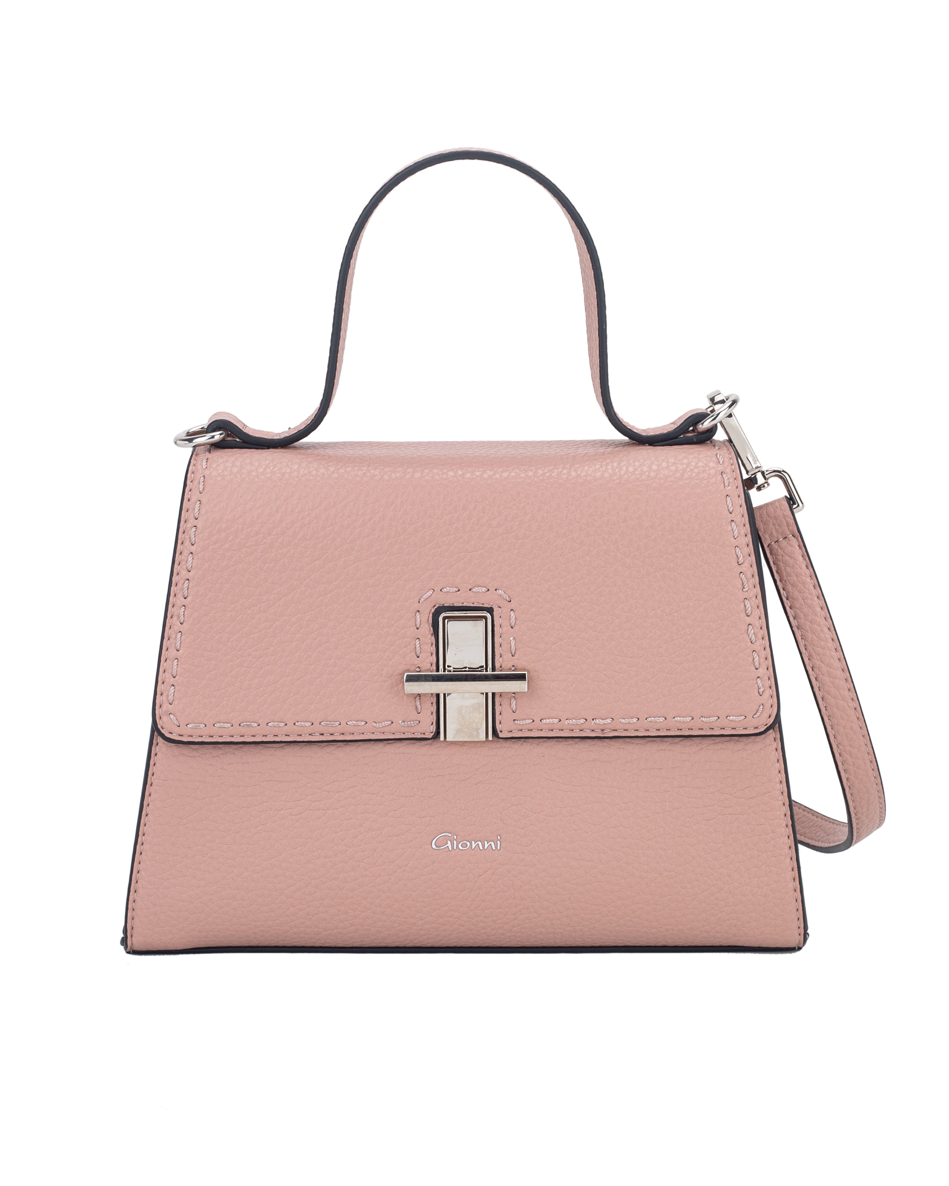 Gionni Cove Pink Satchel Bag With Turn Lock And Stitching Detail