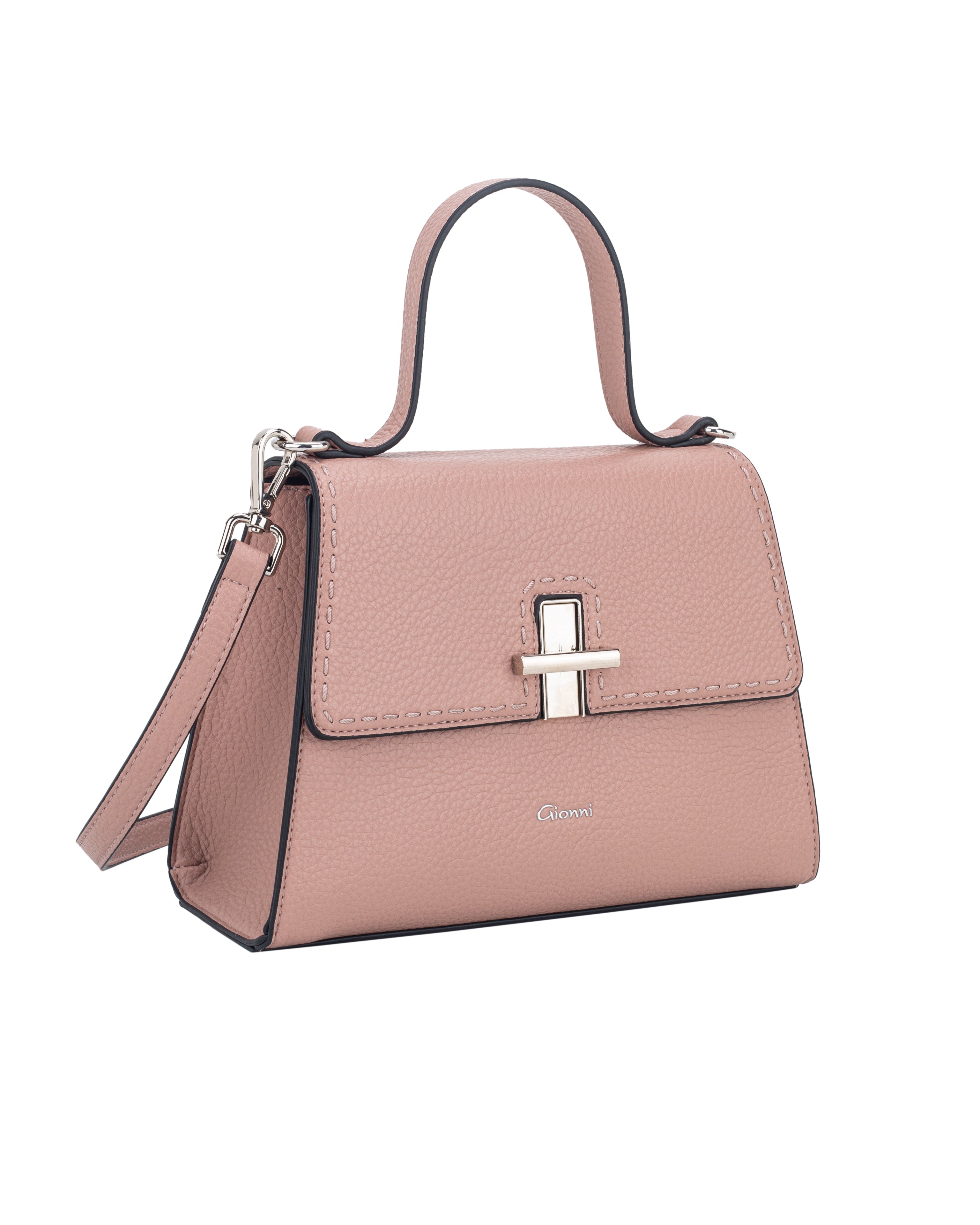 Gionni Cove Pink Satchel Bag With Turn Lock And Stitching Detail
