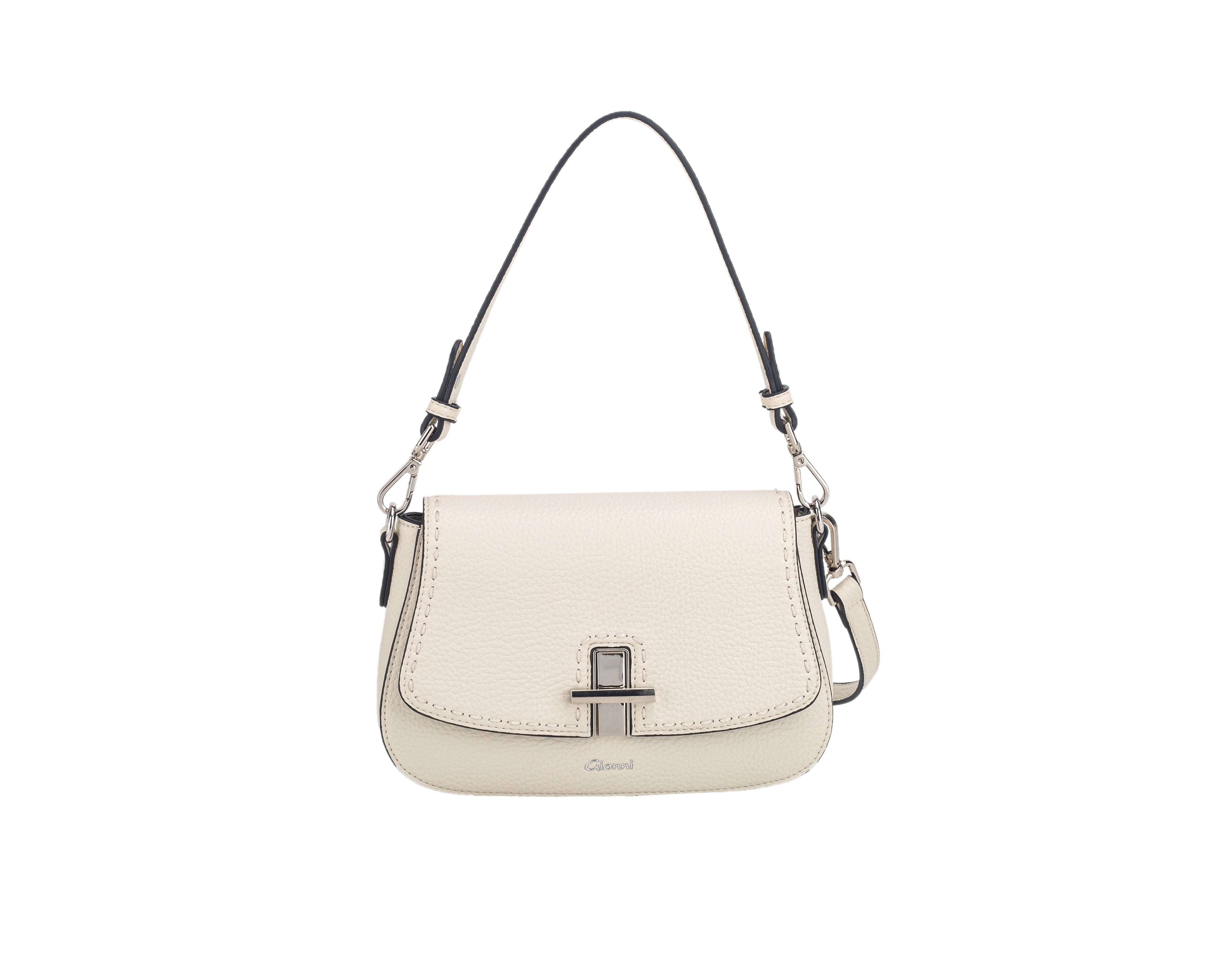 Gionni Cove Beige Flapover Saddle Bag With Turn Lock And Stitching Detail