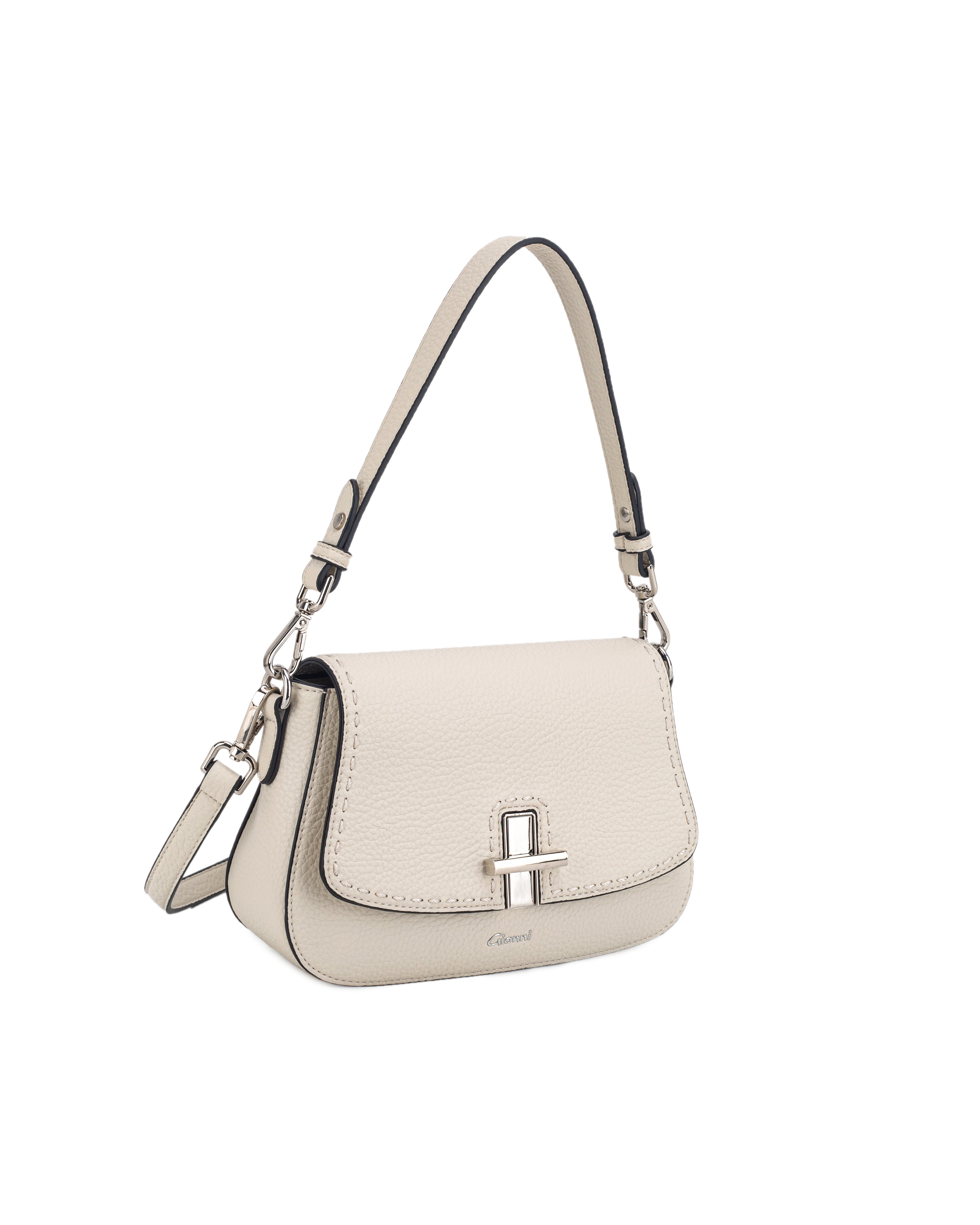 Gionni Cove Beige Flapover Saddle Bag With Turn Lock And Stitching Detail
