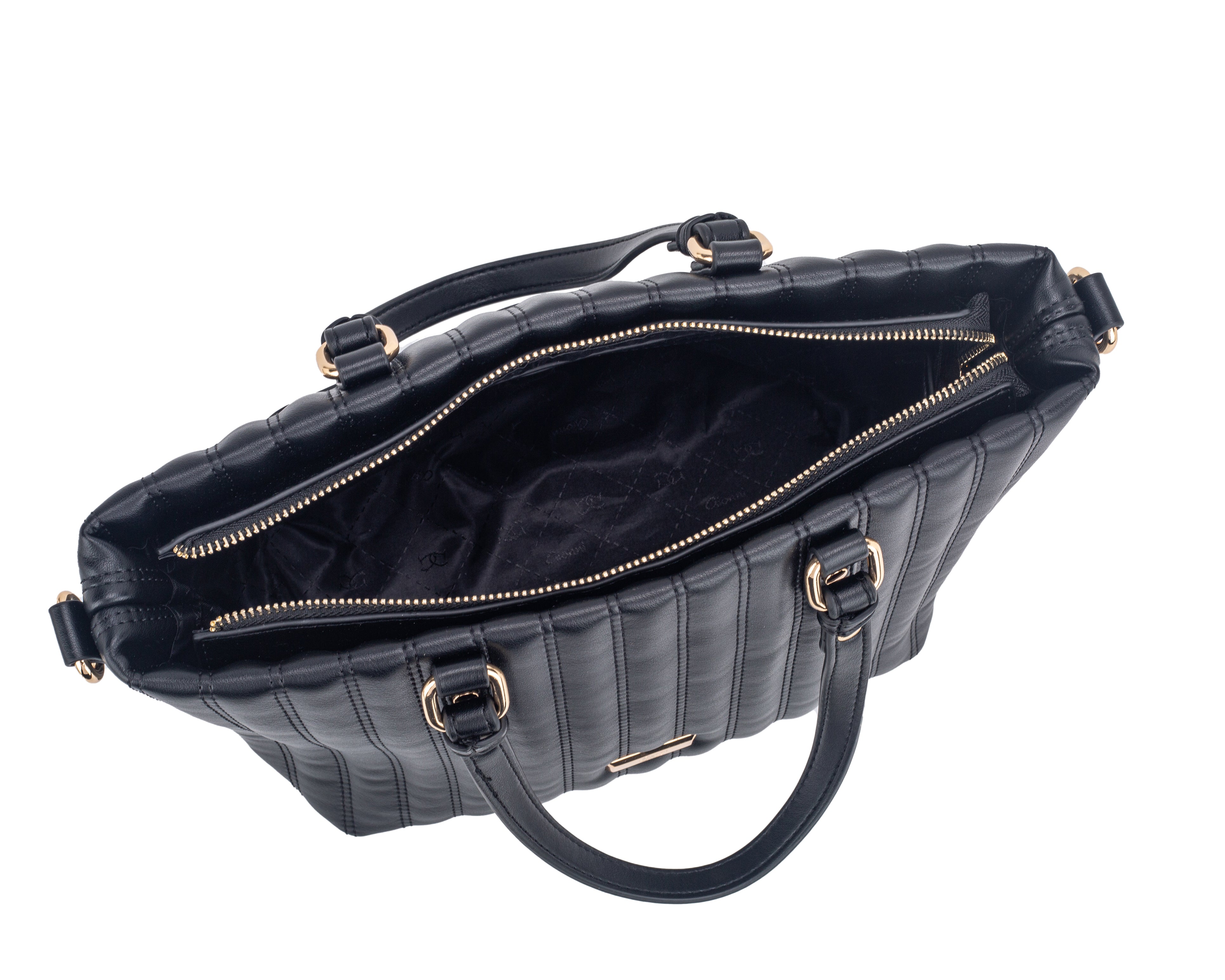 C Black Midi Quilted V Shape Bag