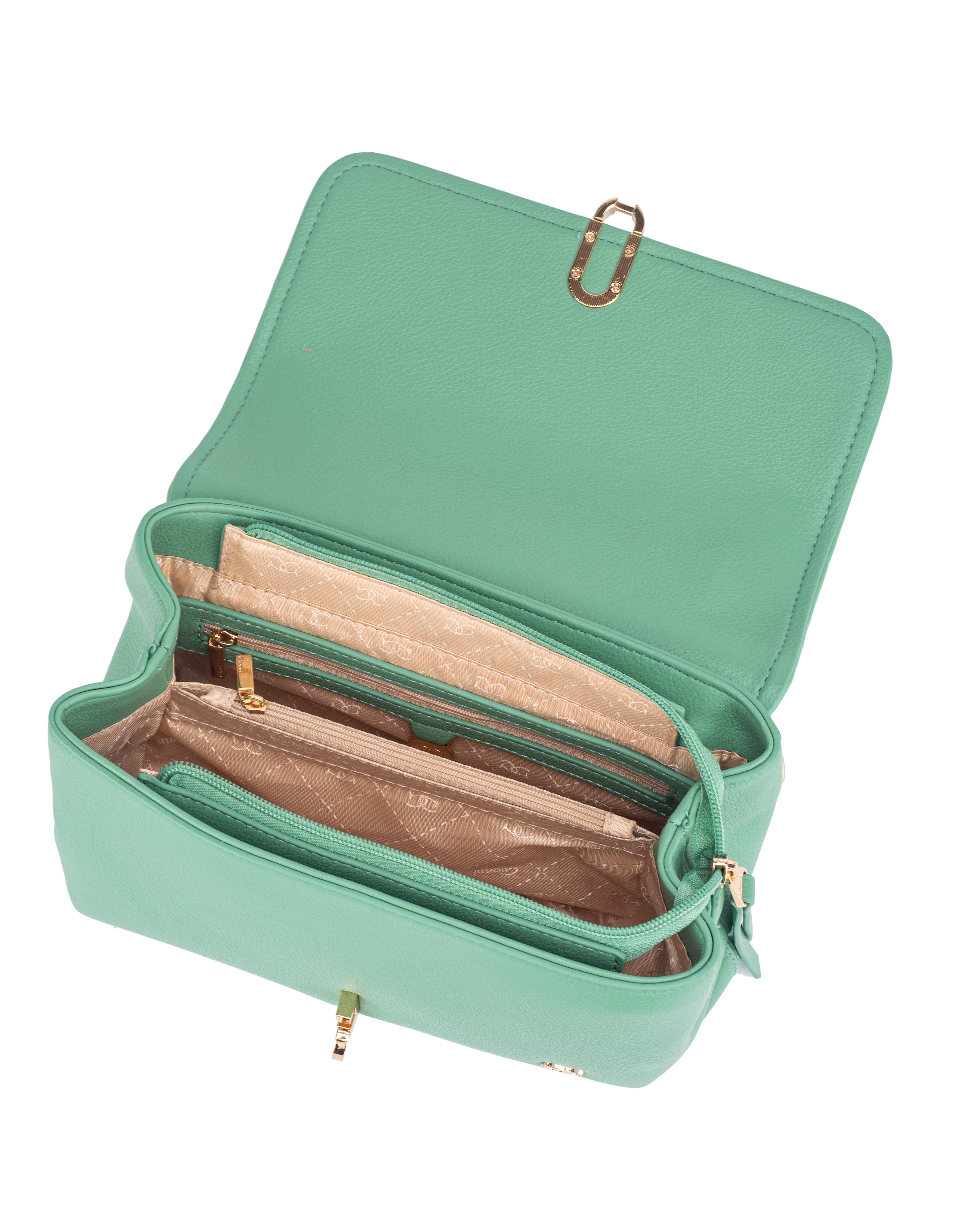 Gionni Voyage Green Flapover Bag With Front Woven Panel