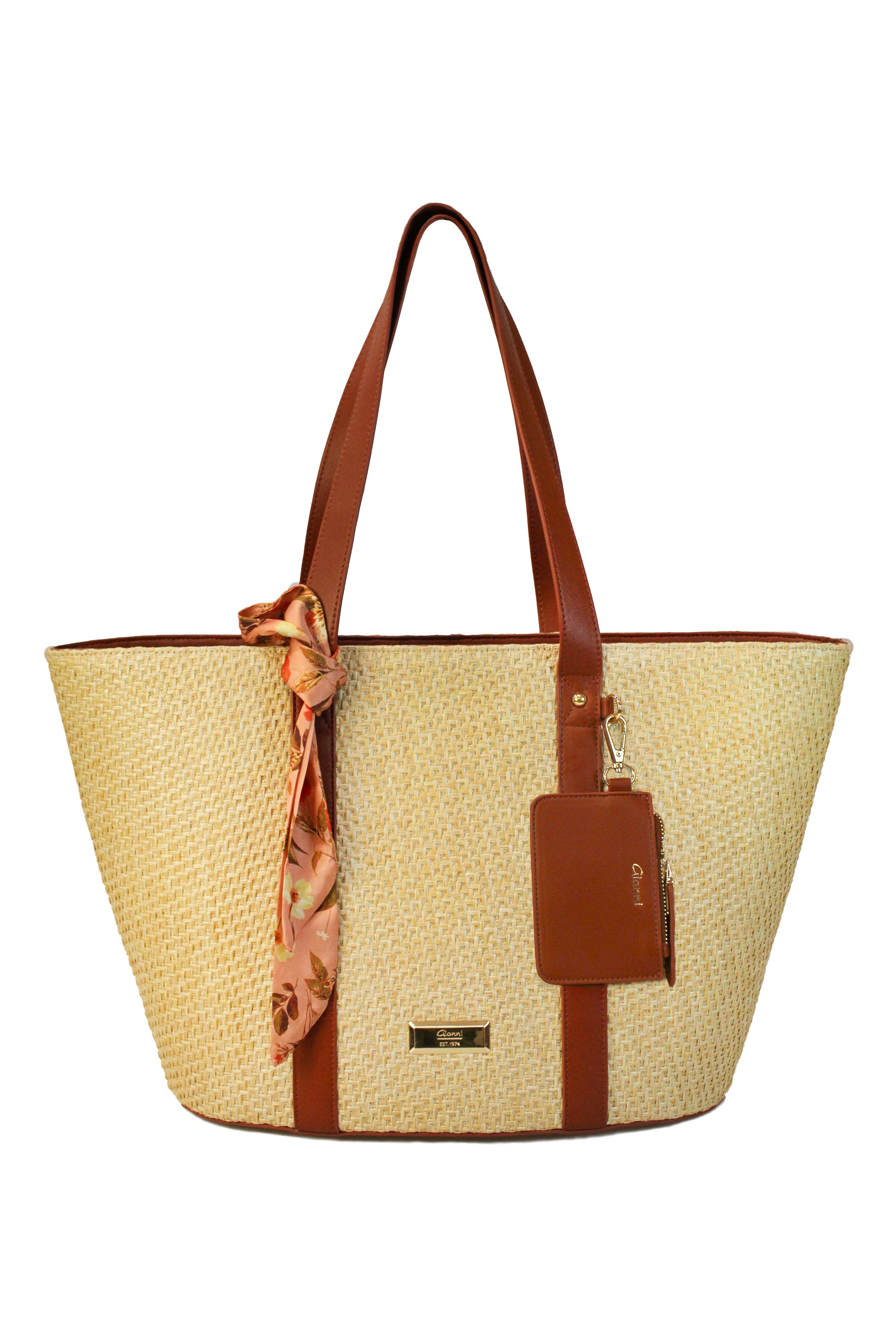 Gionni Sandy Tan And Natural Straw Tote Bag With Scarf And Mini Purse