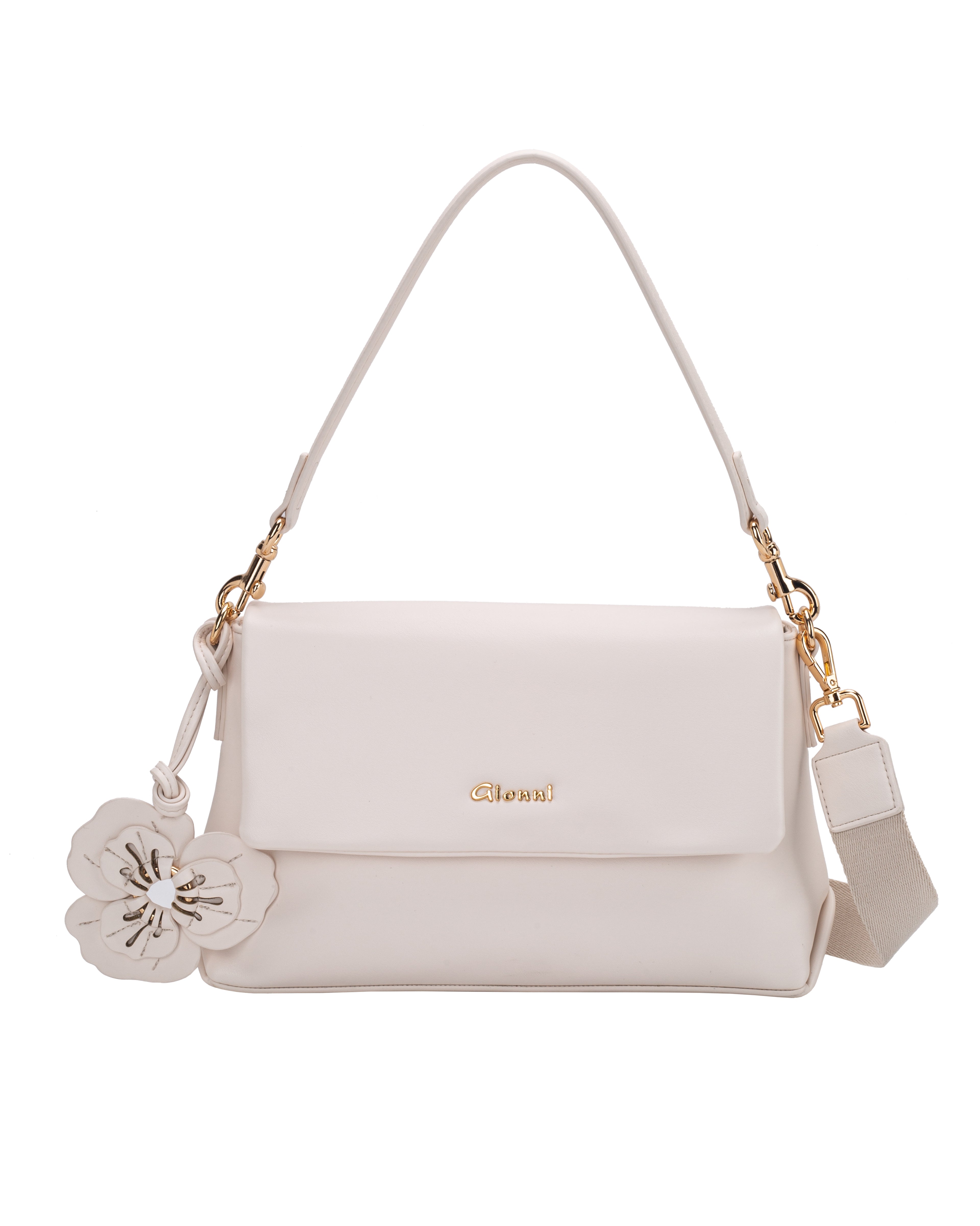 Gionni White Onyx Flap Over Shoulder Bag