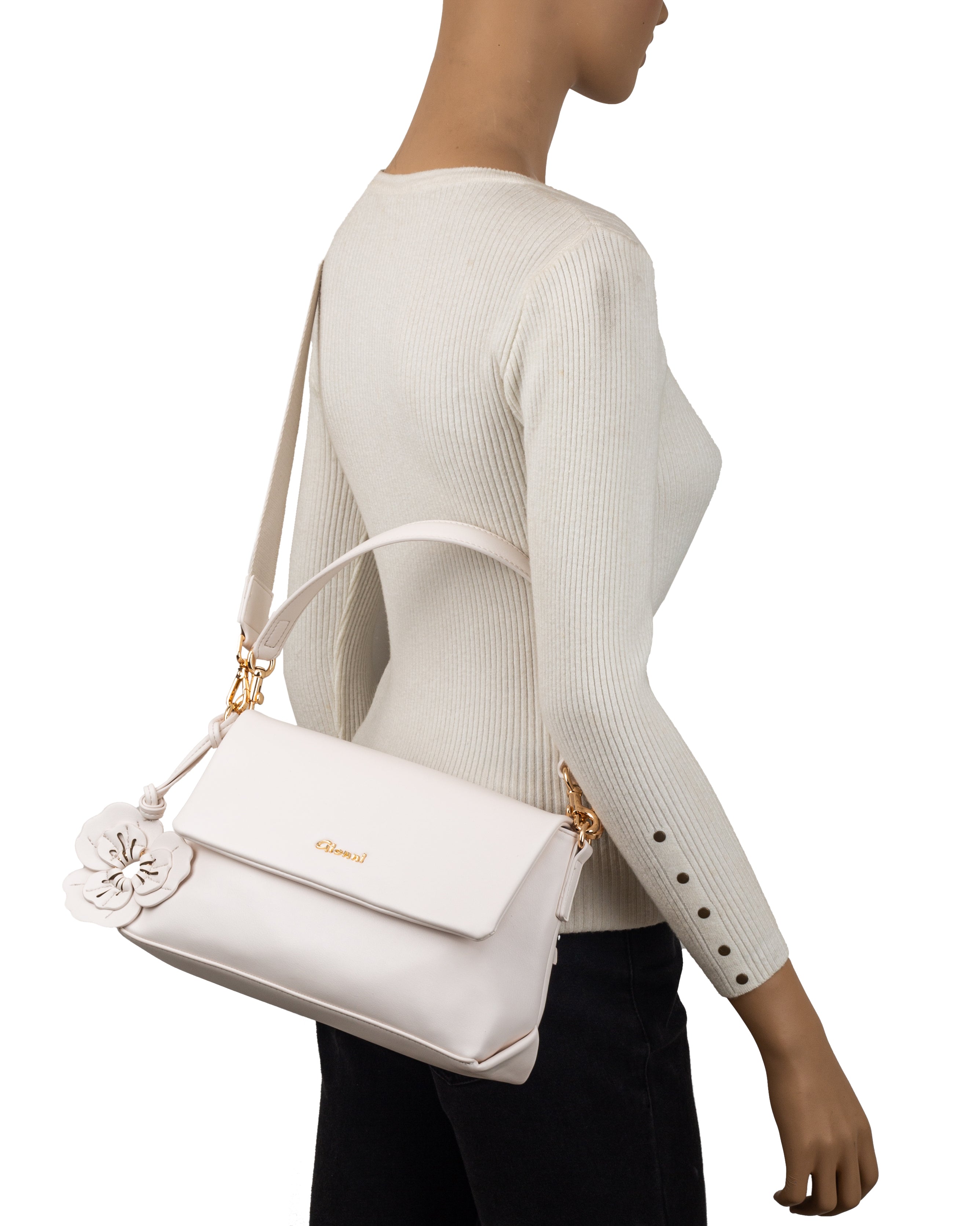 Gionni White Onyx Flap Over Shoulder Bag