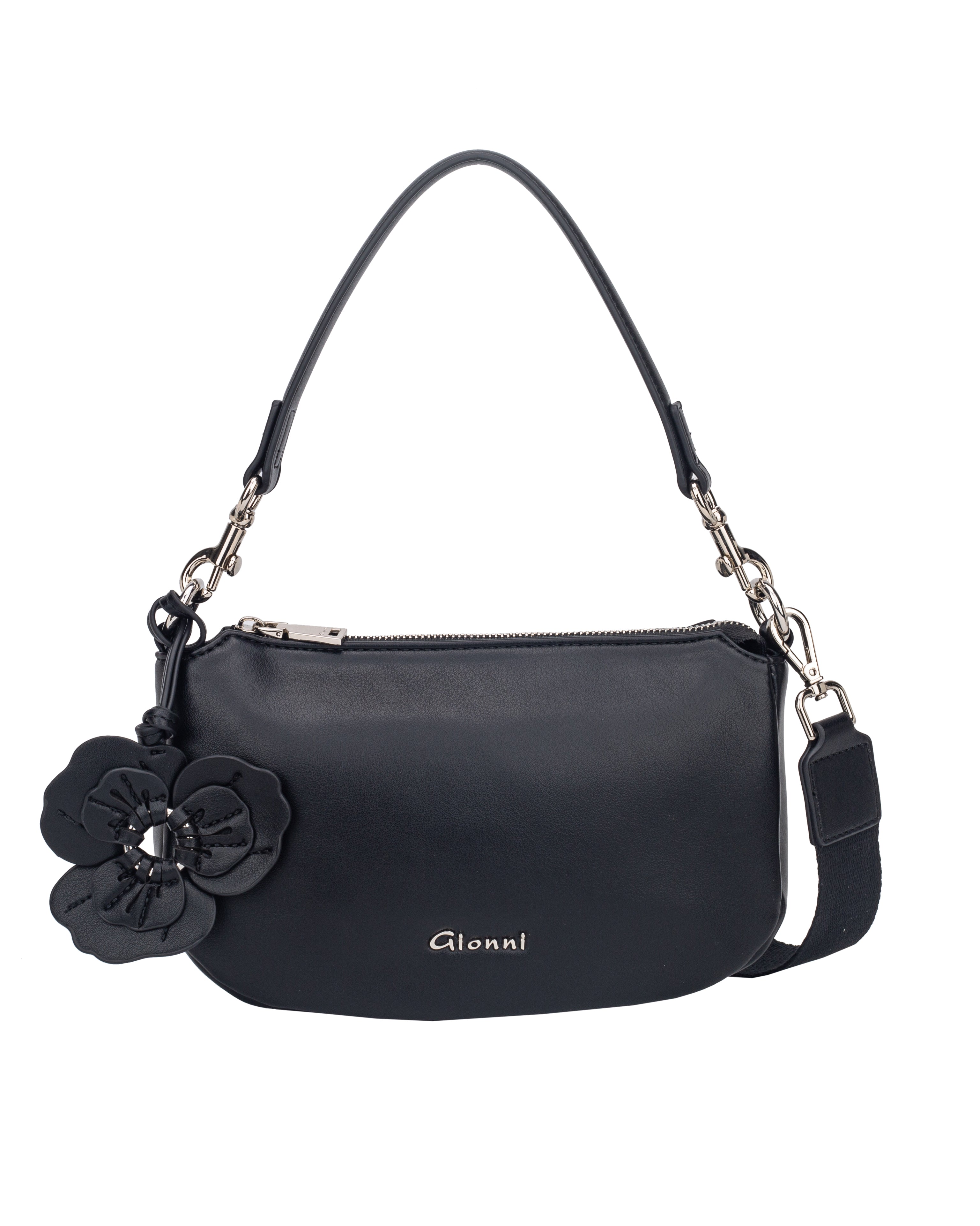 Gionni Black Onyx Small Curved Shoulder Bag