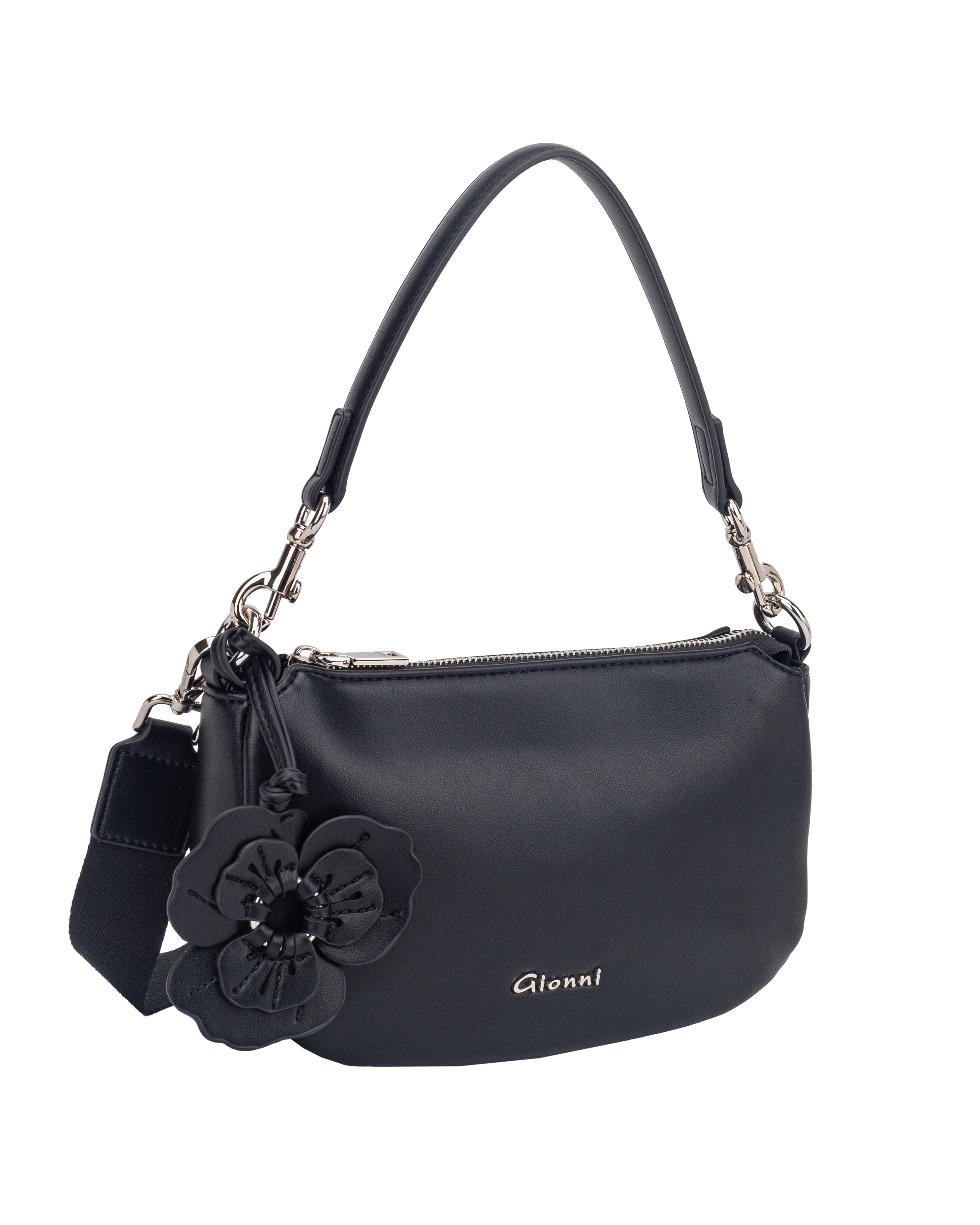 Gionni Black Onyx Small Curved Shoulder Bag