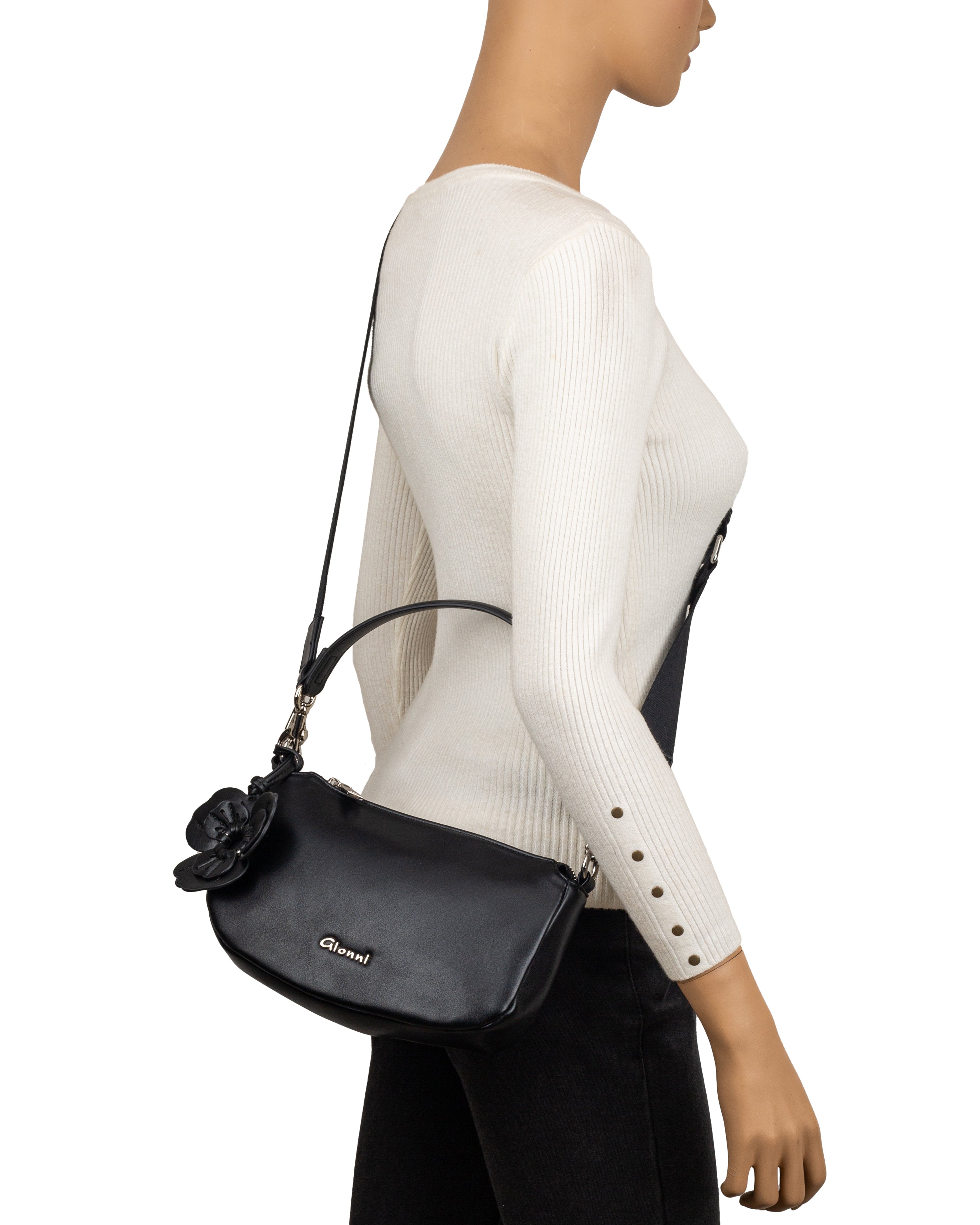 Gionni Black Onyx Small Curved Shoulder Bag