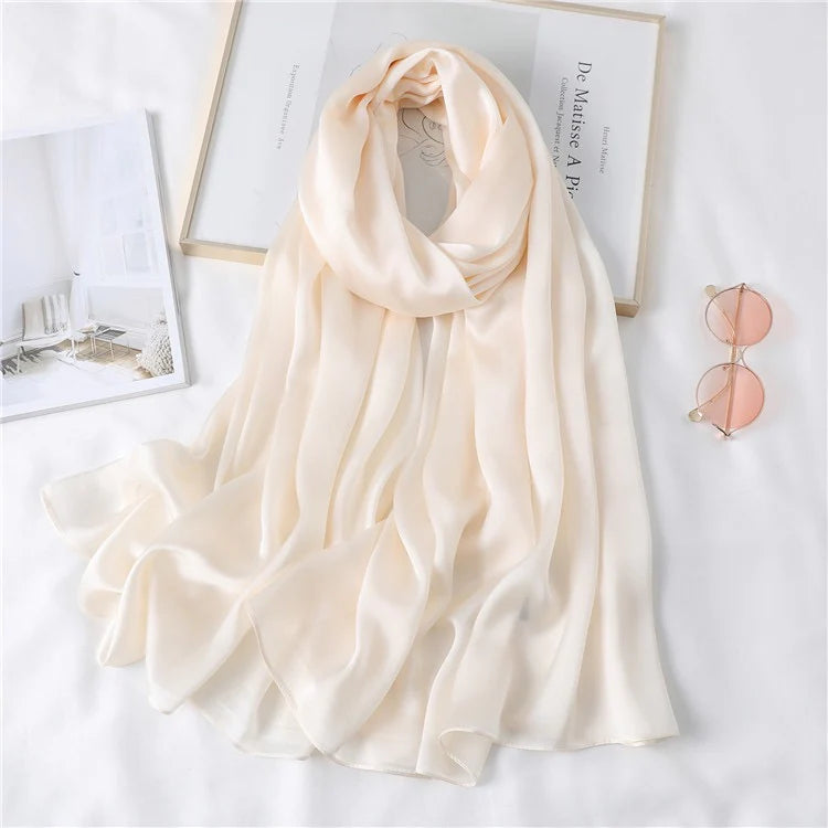 Silk Feel Plain Cream Scarf