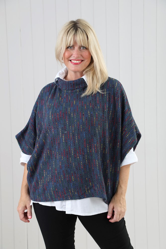 Blue Jeans Fleck Cowl Poncho Top