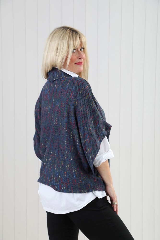Blue Jeans Fleck Cowl Poncho Top