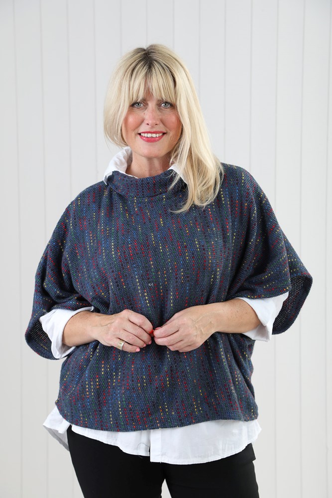 Blue Jeans Fleck Cowl Poncho Top