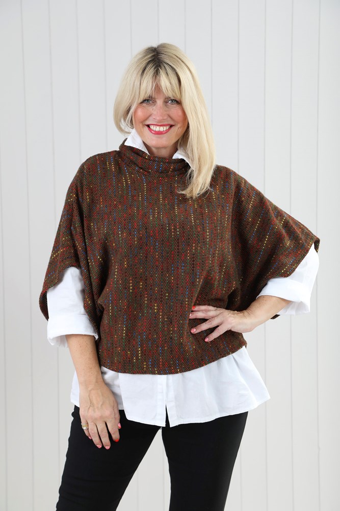 Toffee Fleck Cowl Poncho Top