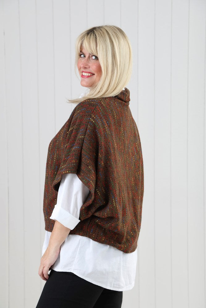 Toffee Fleck Cowl Poncho Top