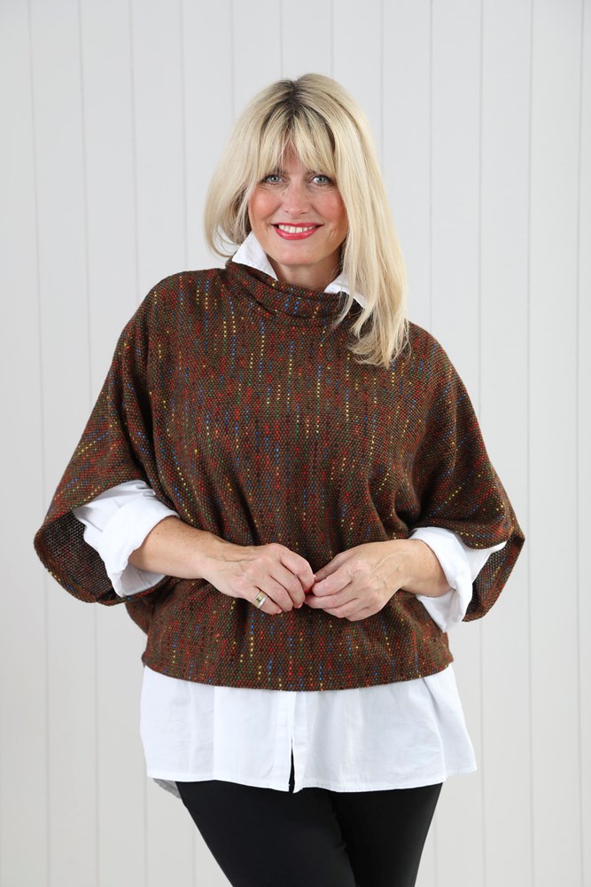 Toffee Fleck Cowl Poncho Top