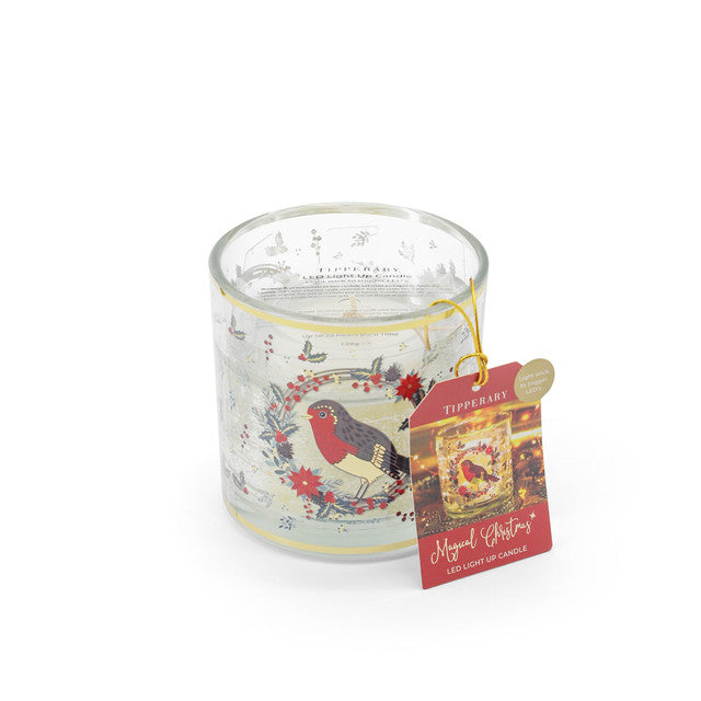 Robin Wreath LED Light Up Candle