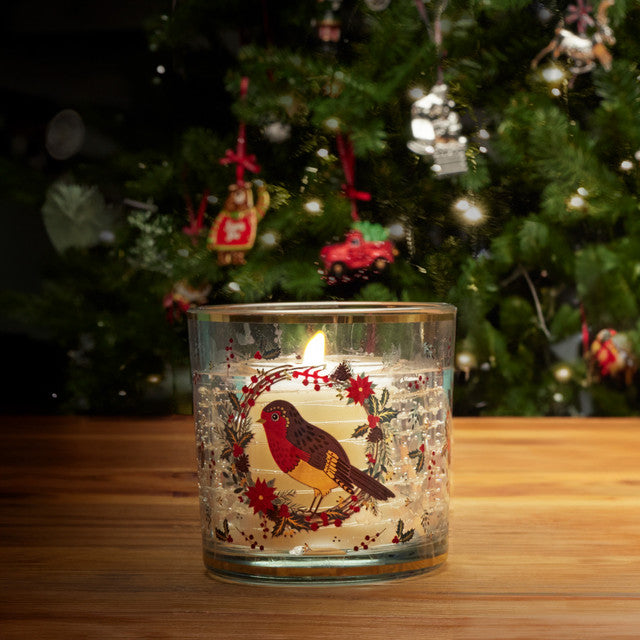 Robin Wreath LED Light Up Candle