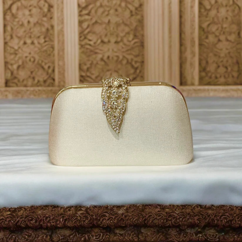 Cream Leaf Clasp Clutch Bag