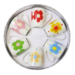 Tipperary Crystal Heart Flowers Star Set Of 6 Mugs