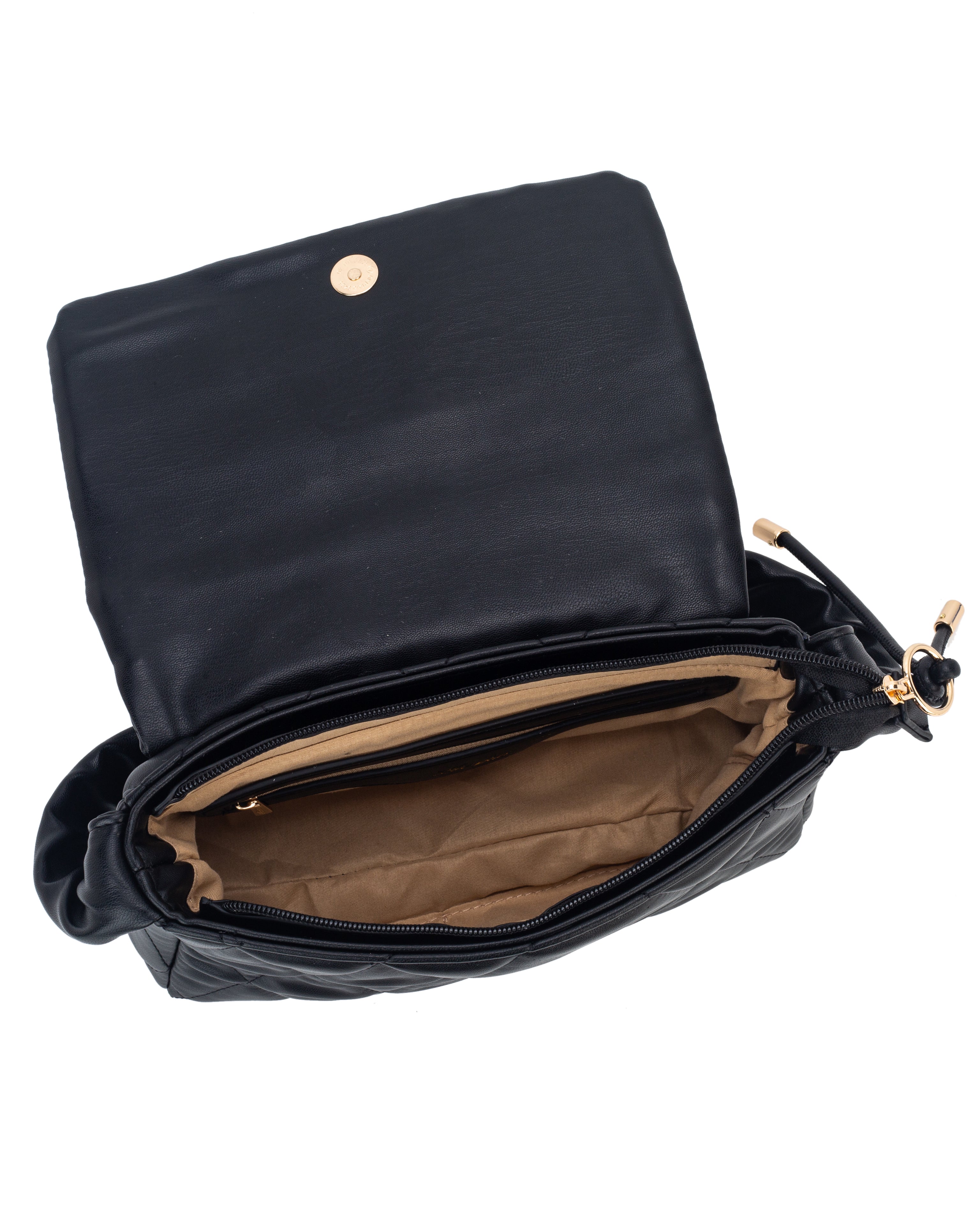 Hampton Pipit Black Flapover Tripple Compartment Crossbody Bag