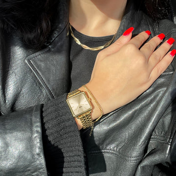Cluse Gift Box La Tétragone Watch Steel & Curb Chain Bracelet, Gold Colour