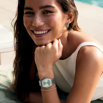 Cluse Retro 70's Watch Steel, Sage Green, Silver Colour