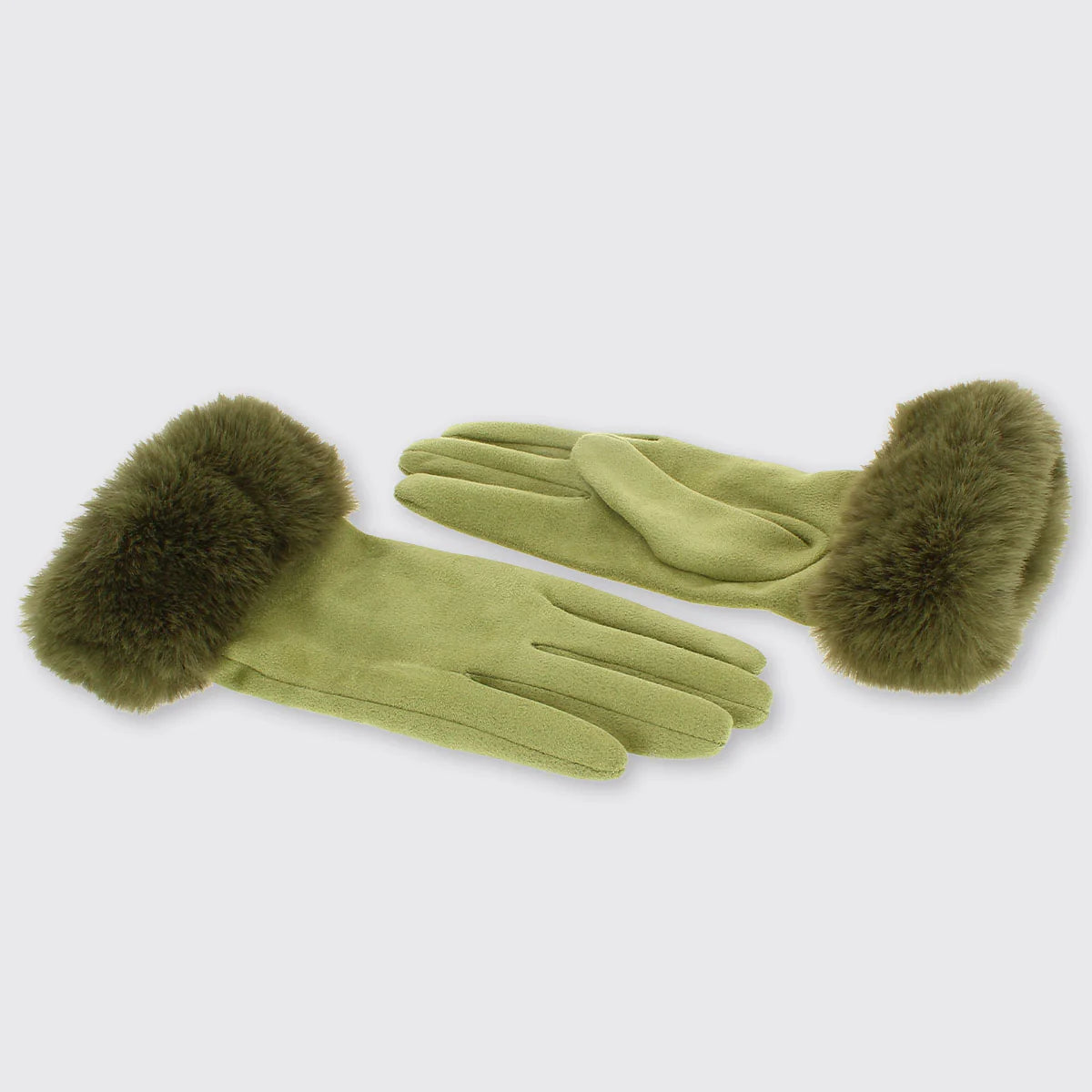 Gloves with Faux Fur Edge Green