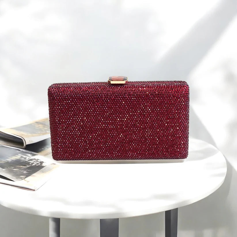 Burgundy Clutch Bag With Red Stone Clasp