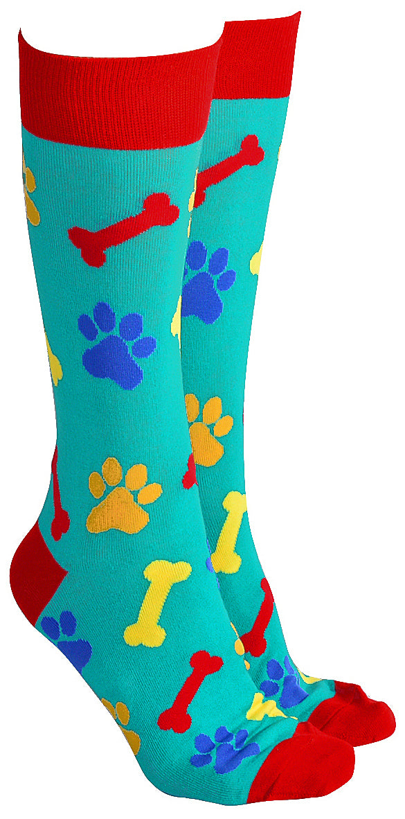 Sock Society Green And Red Paw Print And Bone Design